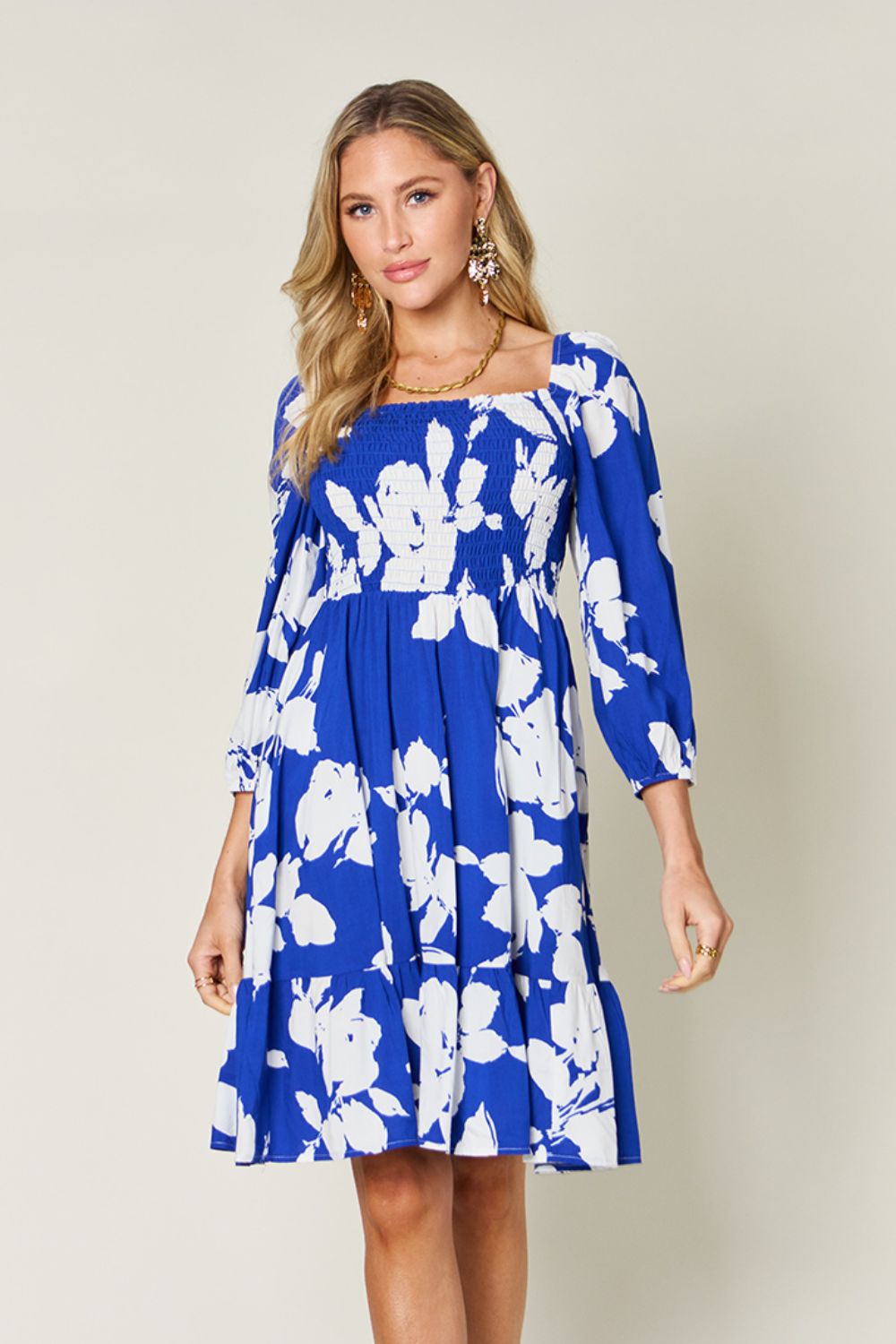 Hazel Blues® |  Double Take Floral Ruffle Hem Smocked Dress