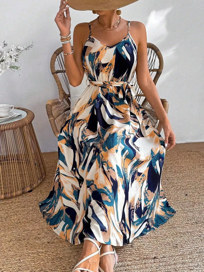 Hazel Blues® |  Abstract Print Tie Waist Cami Dress