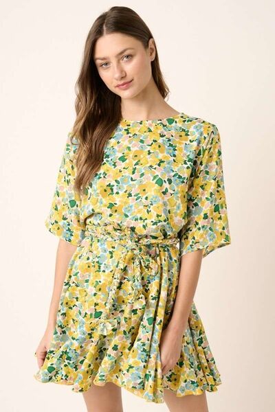 Hazel Blues® |  Mittoshop Floral Tie Waist Half Sleeve Mini Dress