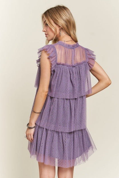 Hazel Blues® |  ADORA Layered Ruffled Cap Sleeve Mesh Dress