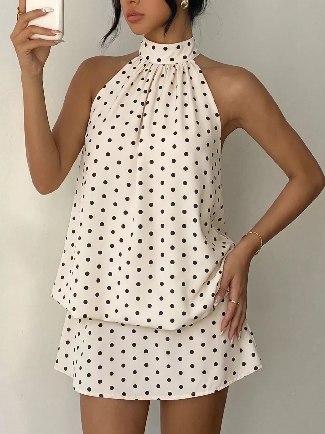Hazel Blues® |  Polka Dot Halter Neck Mini Dress