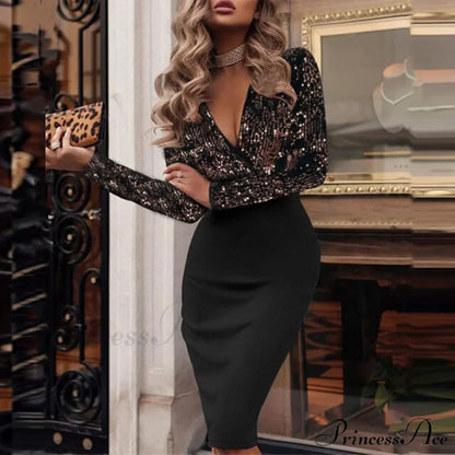 Elegant Wrap V Neck Skinny Club Party Dress