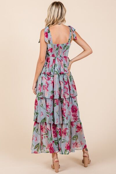 Hazel Blues® |  Mittoshop Layered Floral Sweetheart Neck Maxi Dress