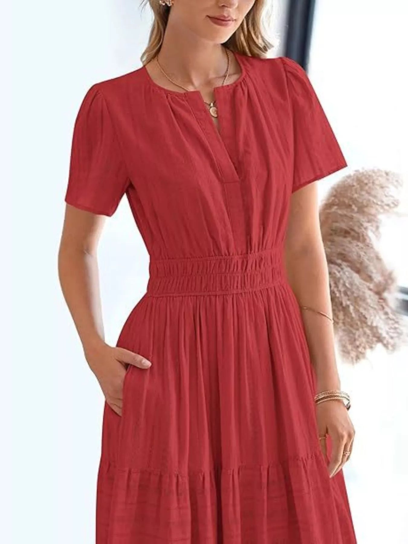 Hazel Blues® | Short Sleeve Tiered Midi Dress