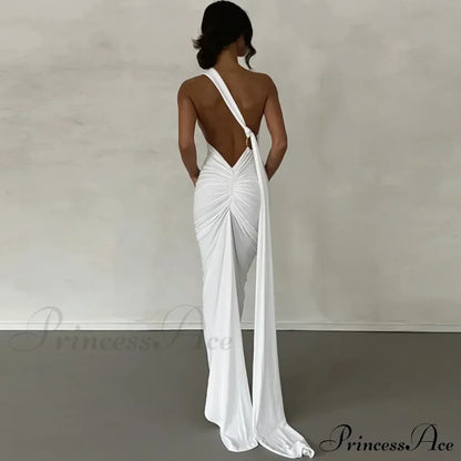 Fashion One Shoulder Elegant Long Sleeve Split Maxi Dress