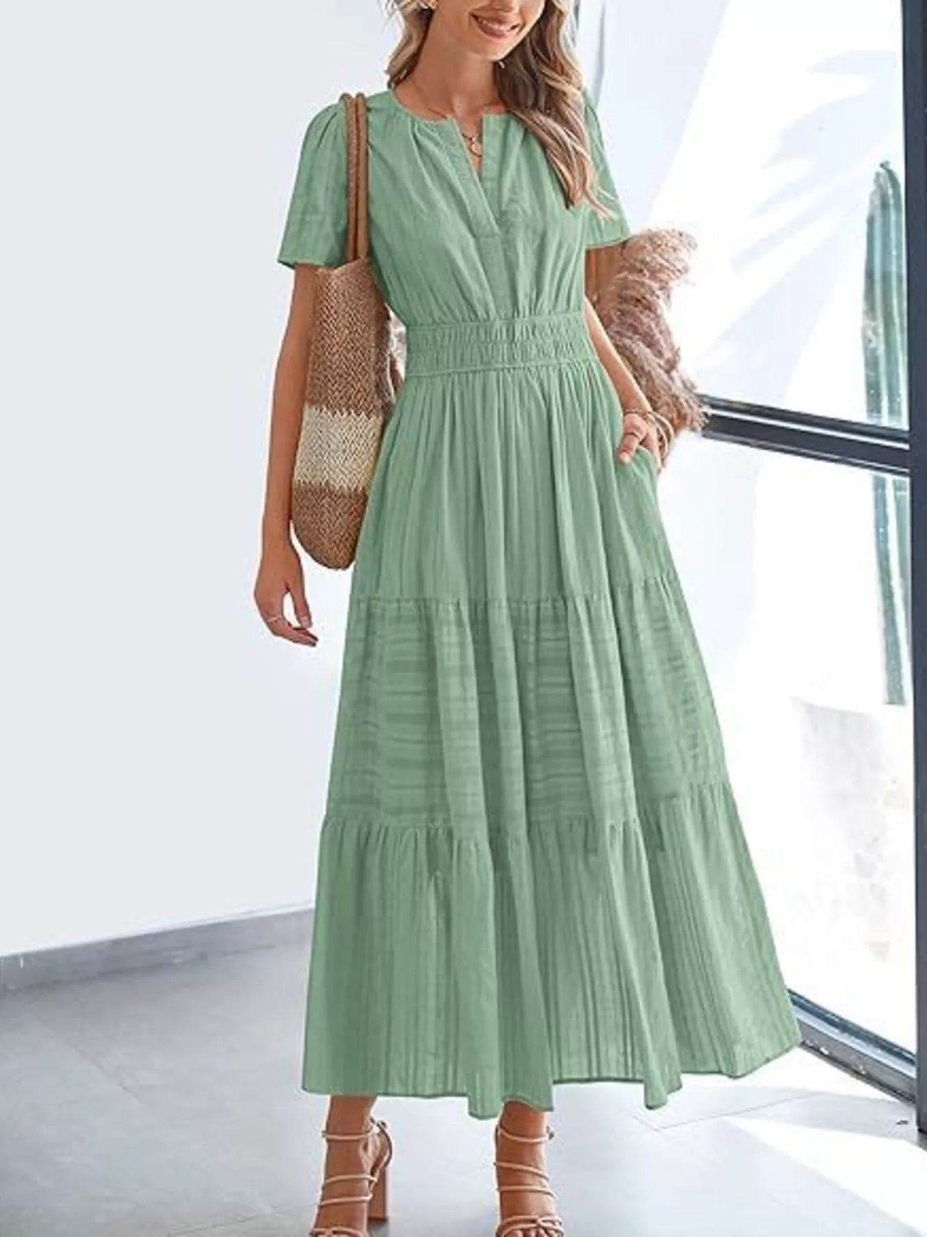 Hazel Blues® | Short Sleeve Tiered Midi Dress