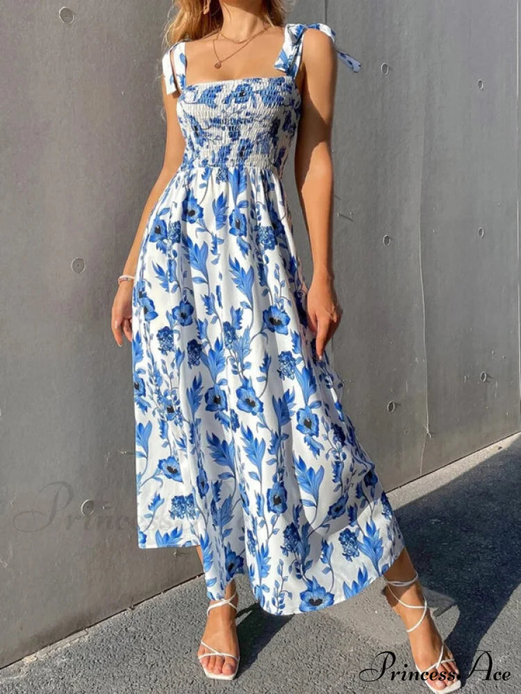 for Flowered Design Tiered Gown Smocked Women