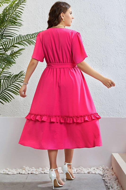 Hazel Blues® |  Belted Frill Trim Flutter Sleeve Dress