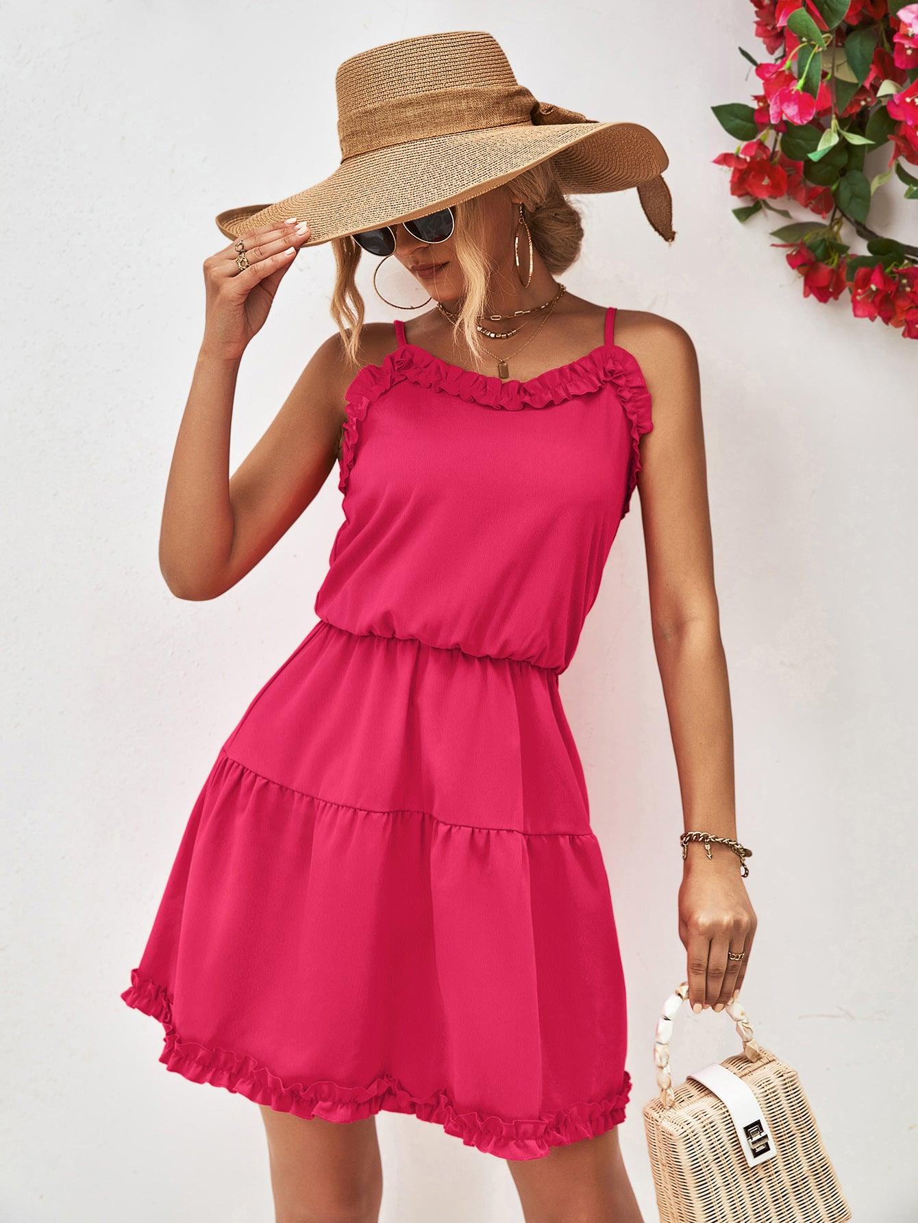 Hazel Blues® |  Frill Trim Spaghetti Strap Mini Dress