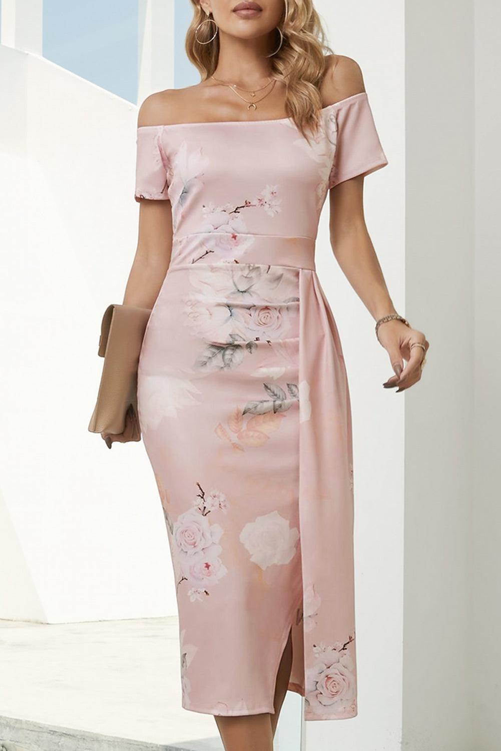 Hazel Blues® | Printed Off-Shoulder Split Dress