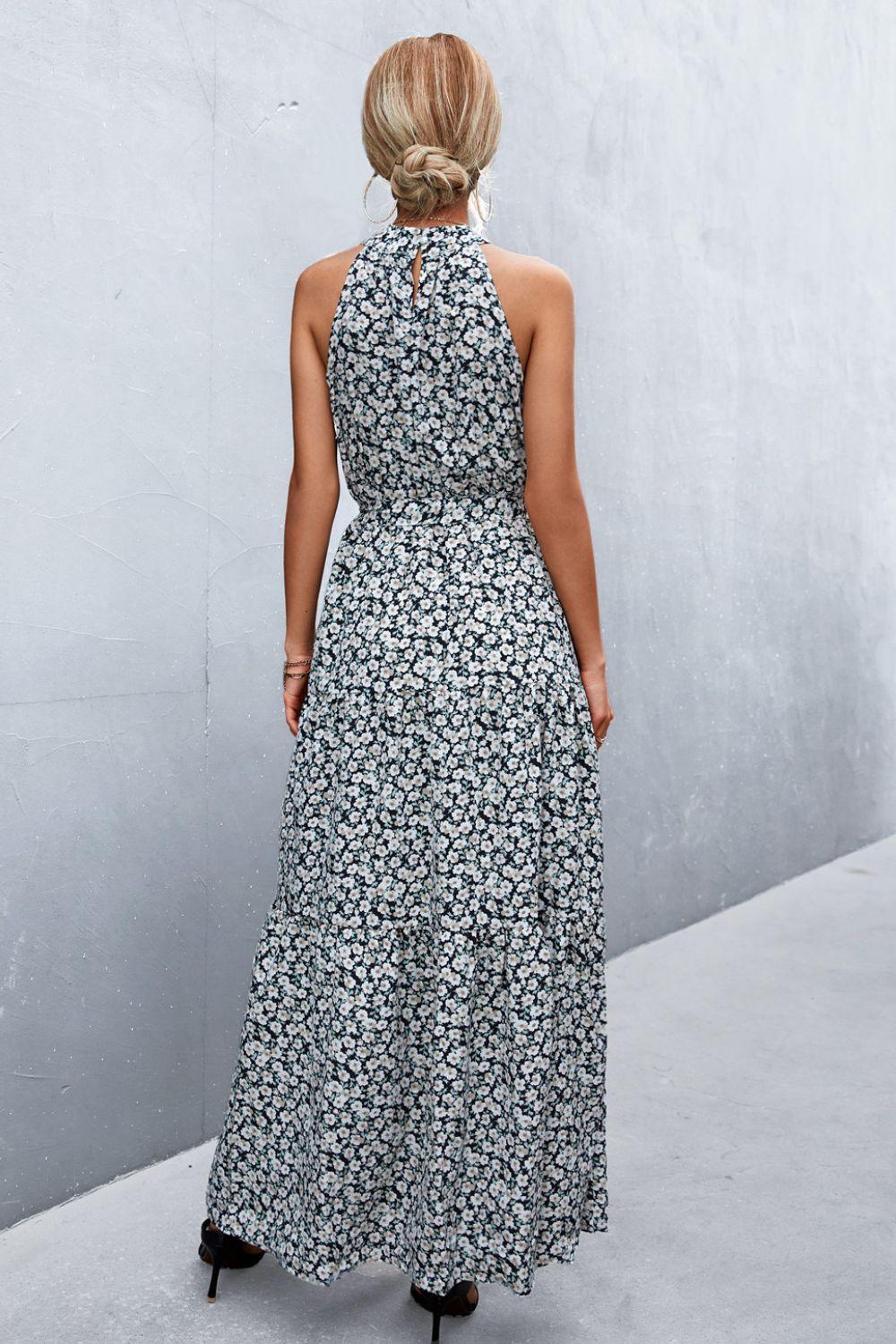 Hazel Blues® | Printed Sleeveless Tie Waist Maxi Dress