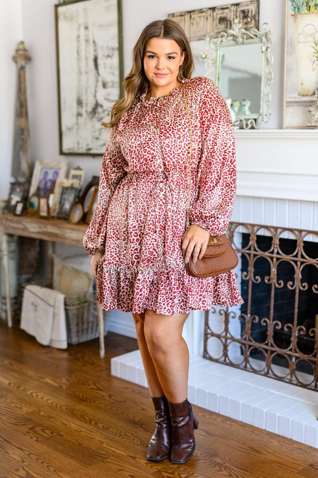 Hazel Blues® | Rayven Animal Print Dress in Burgundy