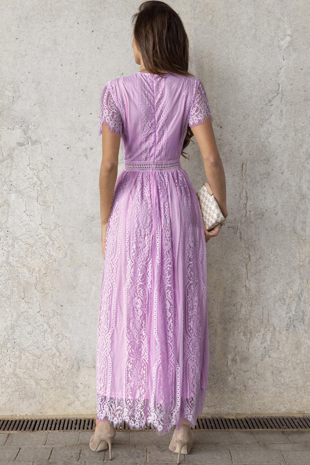 Hazel Blues® |  Scalloped Trim Lace Plunge Dress