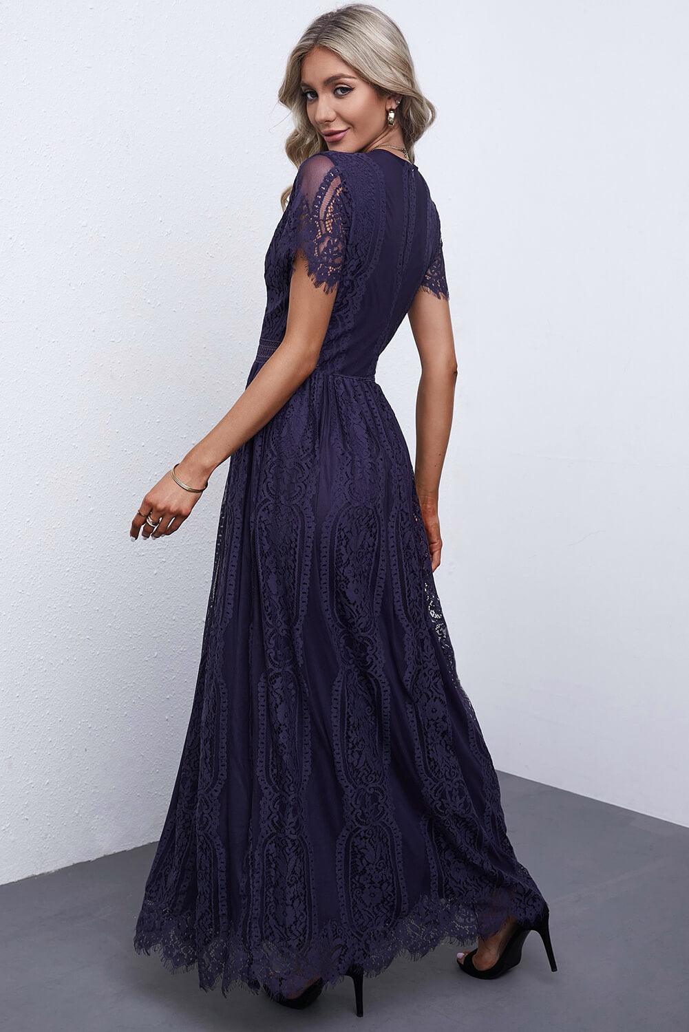 Hazel Blues® |  Scalloped Trim Lace Plunge Dress