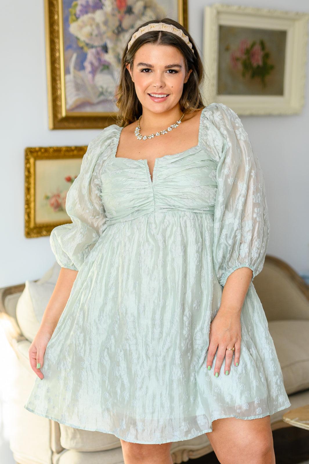 Hazel Blues® | Spotting Fairies Puff Sleeve Dress in Sage