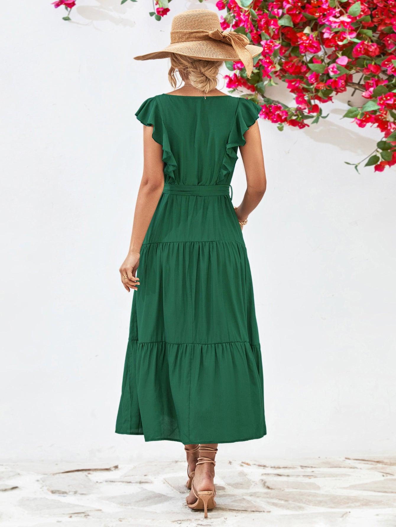 Hazel Blues® |  Tie Belt Ruffled Tiered Dress