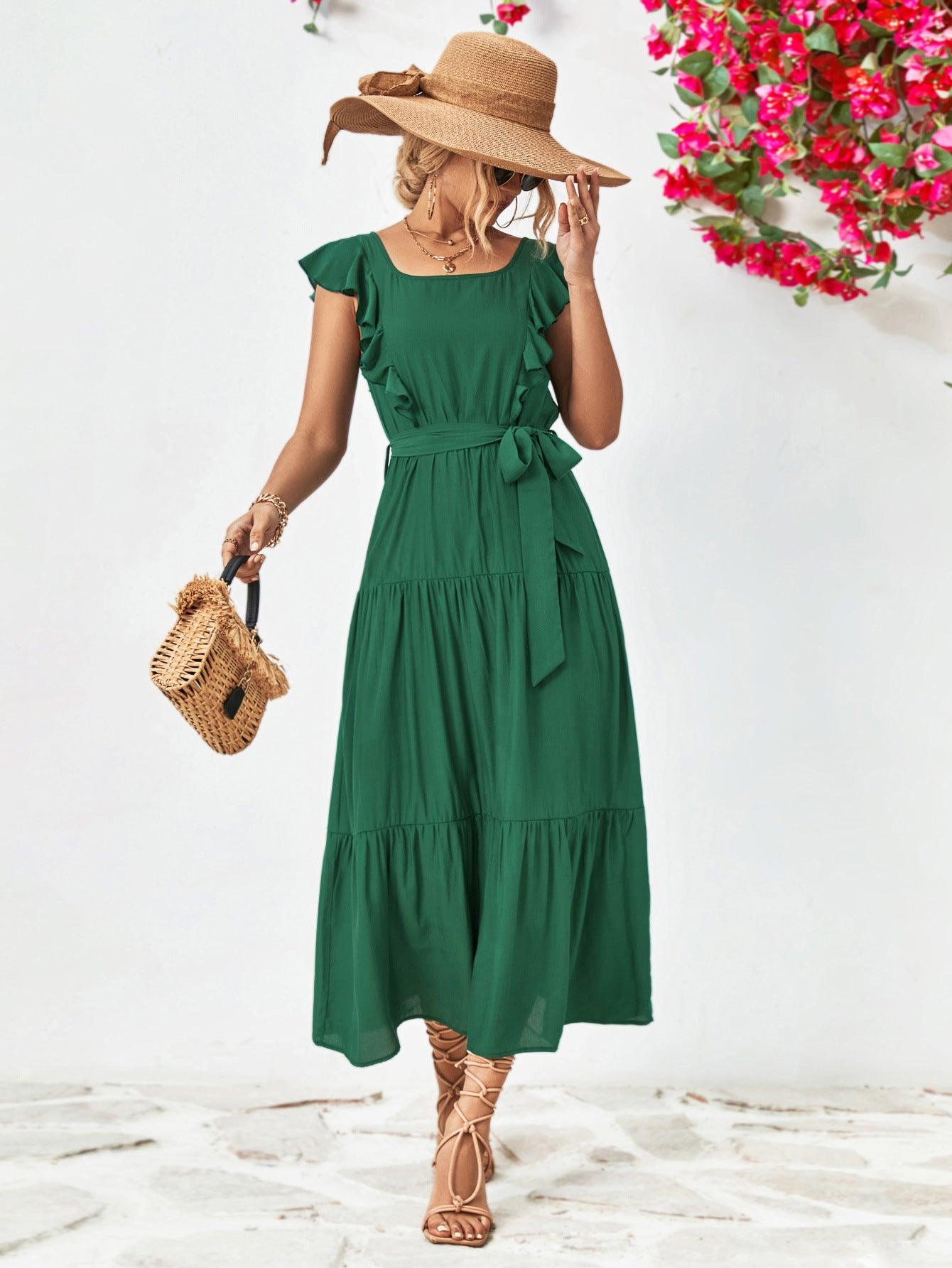 Hazel Blues® |  Tie Belt Ruffled Tiered Dress