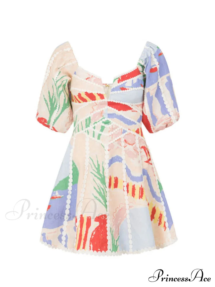 Modern Sophisticated Art Graffiti Graceful Floral Print Mini Dress
