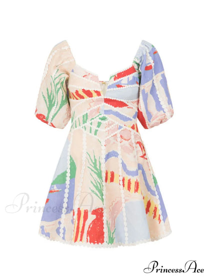 Modern Sophisticated Art Graffiti Graceful Floral Print Mini Dress