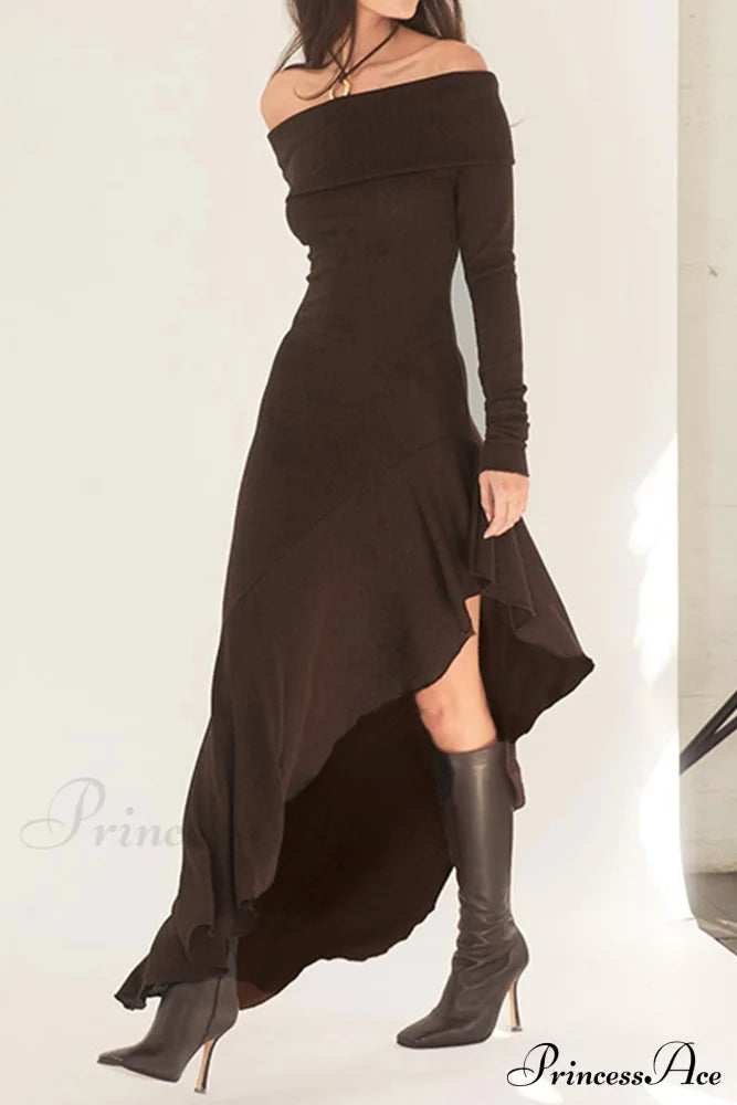 Off Shoulder Ruffle Hem Knit Dress
