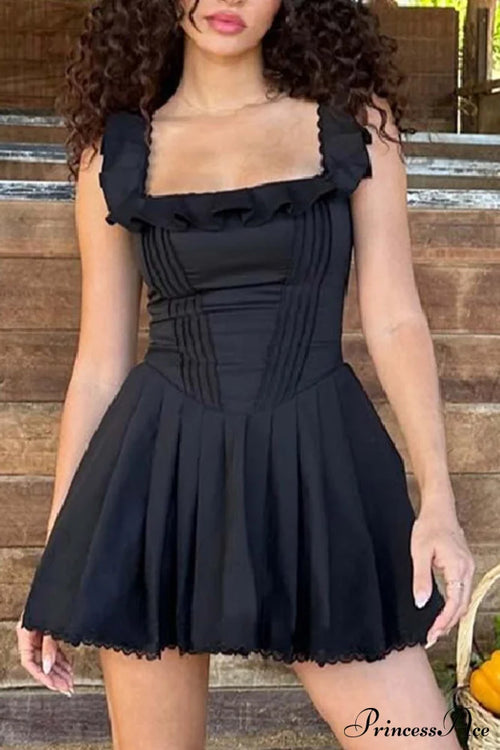 Square Neck Lace Mini Dress